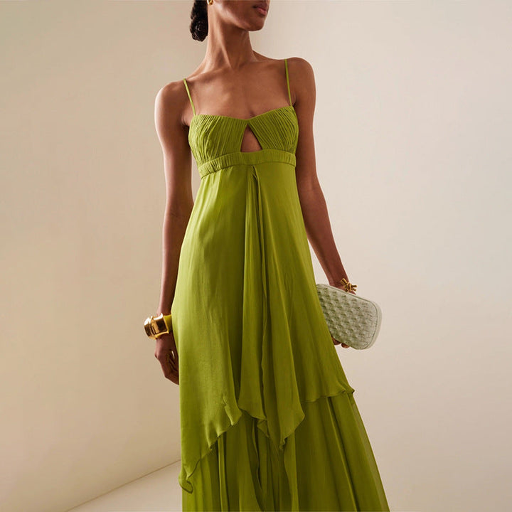 Vacation Tube Top Dress Camisole Irregular Asymmetric Design Solid Color Maxi Dress for Women