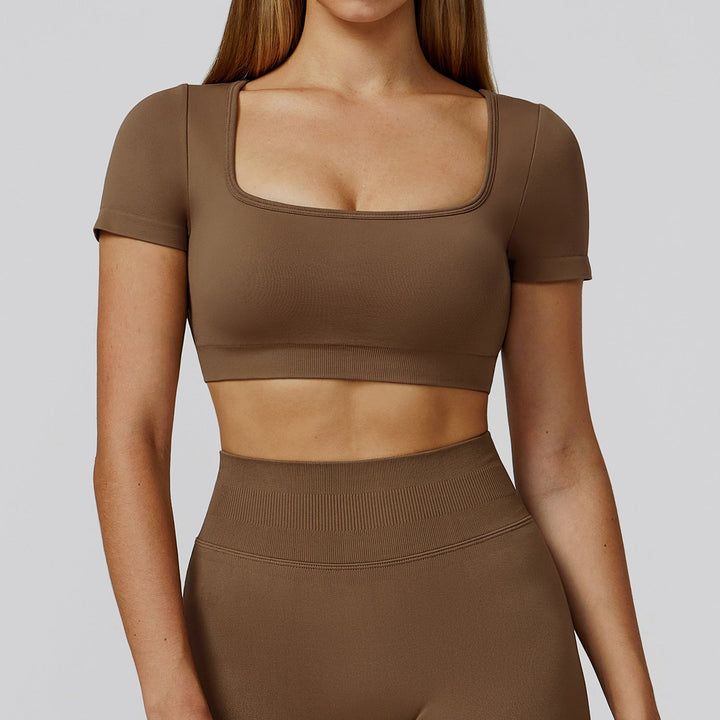 Autumn Winter Seamless Yoga Clothes for Women Hollow Out Cutout-out Beauty Back Slim Fit Yoga Short Sleeve Outdoor Running Top