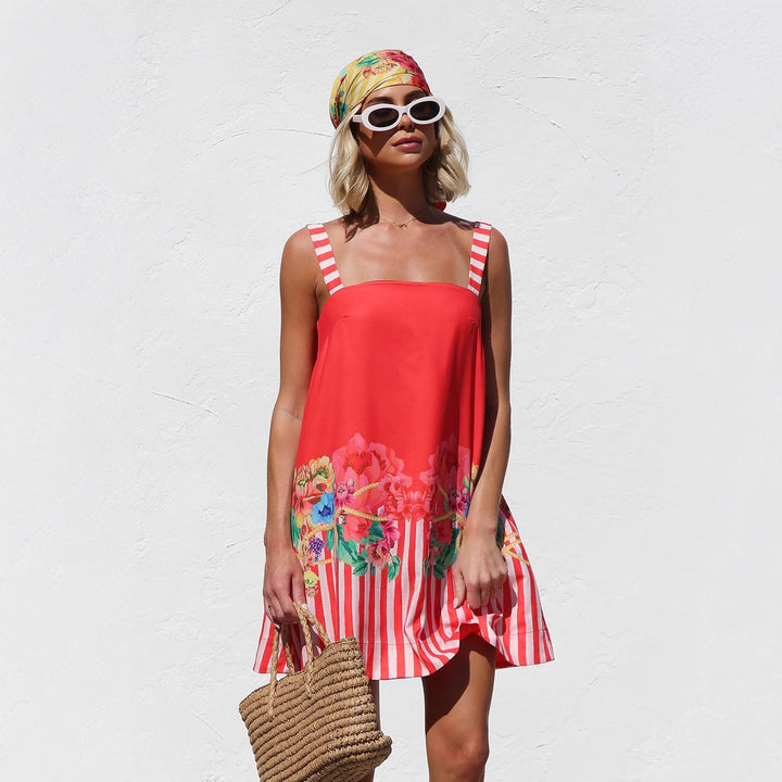 Suspender Skirt Positioning Printing A Swing Mini Suspender Dress for Women
