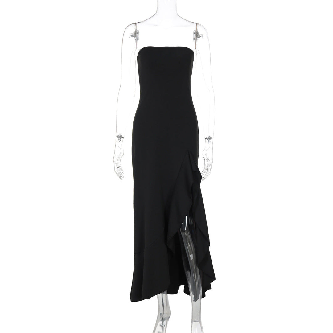 Women Clothing Summer Solid Color Sexy Split Maxi Dress Tube Top Dress Women