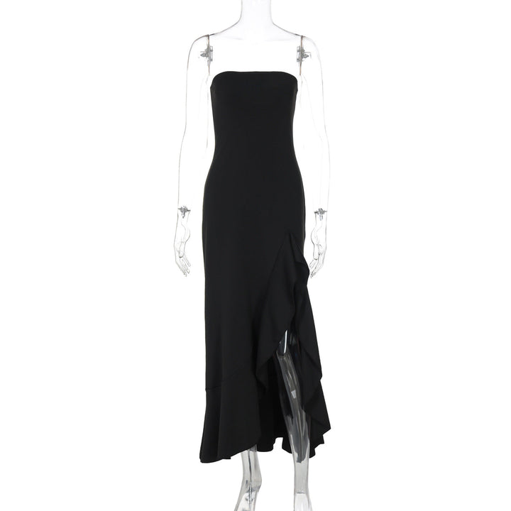 Women Clothing Summer Solid Color Sexy Split Maxi Dress Tube Top Dress Women
