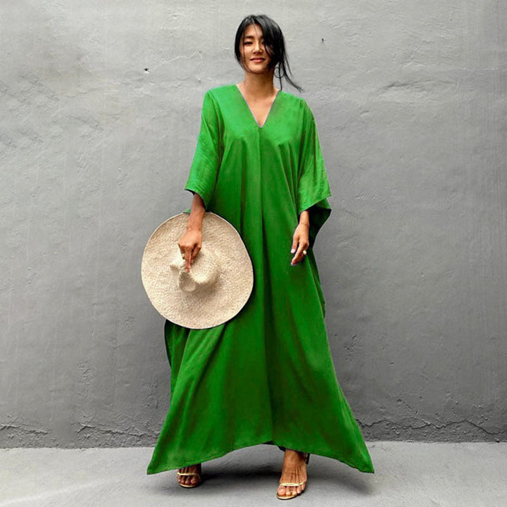Rayon Solid Color Blouse Seaside Vacation Dress Loose Overclothes Bikini Swimsuit Robe Outer Wear Women
