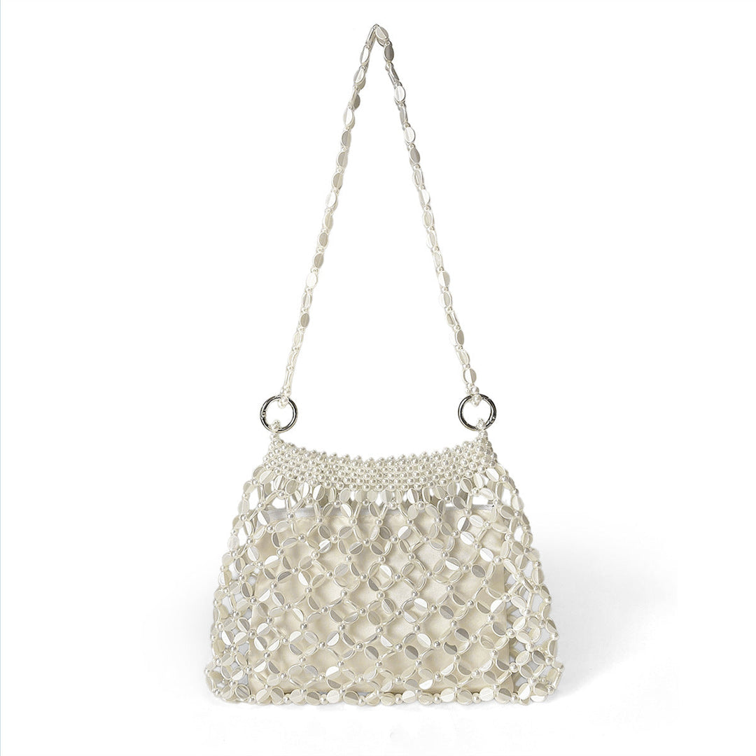 Retro Metallic Handmade Shiny Beaded Sequ Woven Handbag Underarm Shoulder Sequin Bag