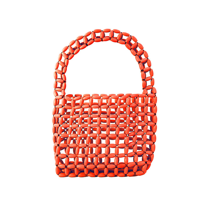 Hand Woven Bag Wooden Bead Handmade Bag Retro High Sense Niche Handbag Small Square Bag