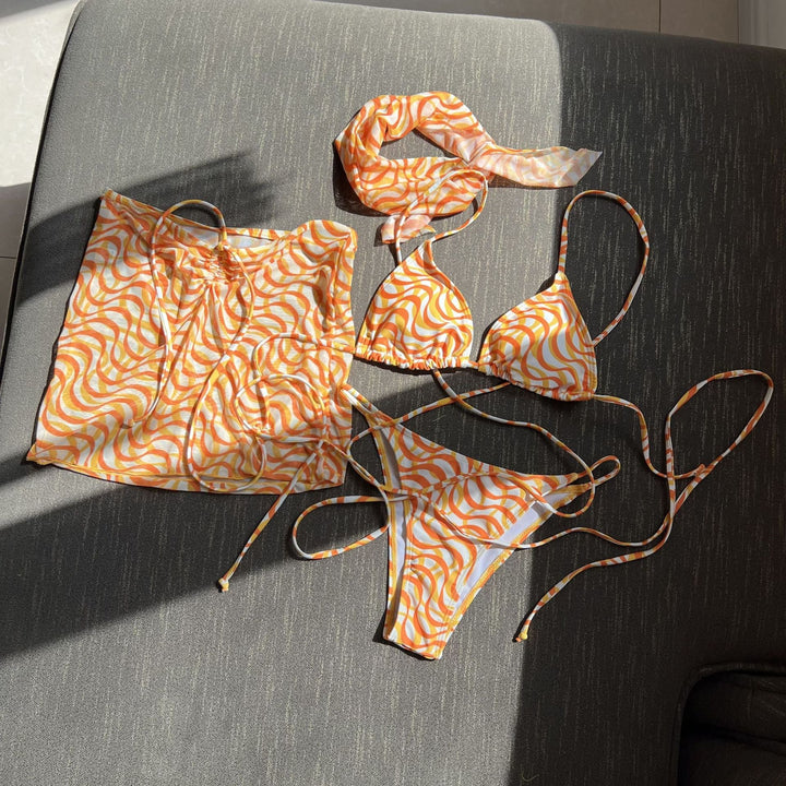 Drawstring Strap Sexy Three Piece Set Swimsuit Bikini Strap