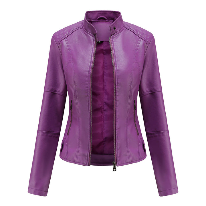 Women Jacket Women Slim Jacket Thin Spring Autumn Coat Women Motorcycle Clothing Stand Collar Faux Leather