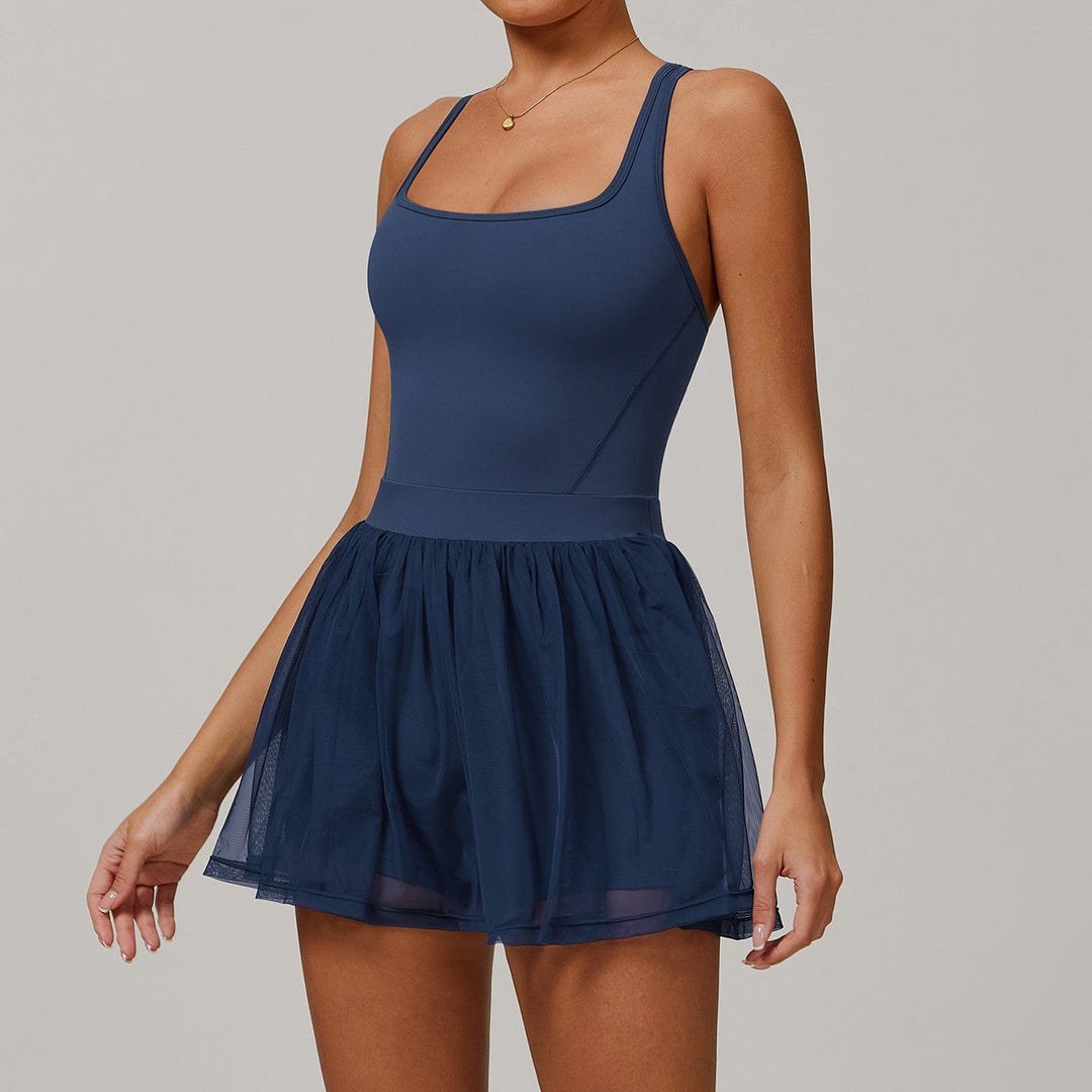Sollinarry Faux Two Pieces Sustainable Recycled Dress Mesh Breathable Quick Drying Sports Running Anti Exposure Tennis Dress