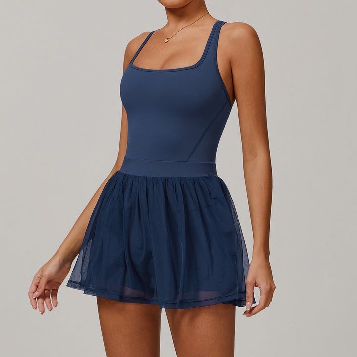 Sollinarry Faux Two Pieces Sustainable Recycled Dress Mesh Breathable Quick Drying Sports Running Anti Exposure Tennis Dress