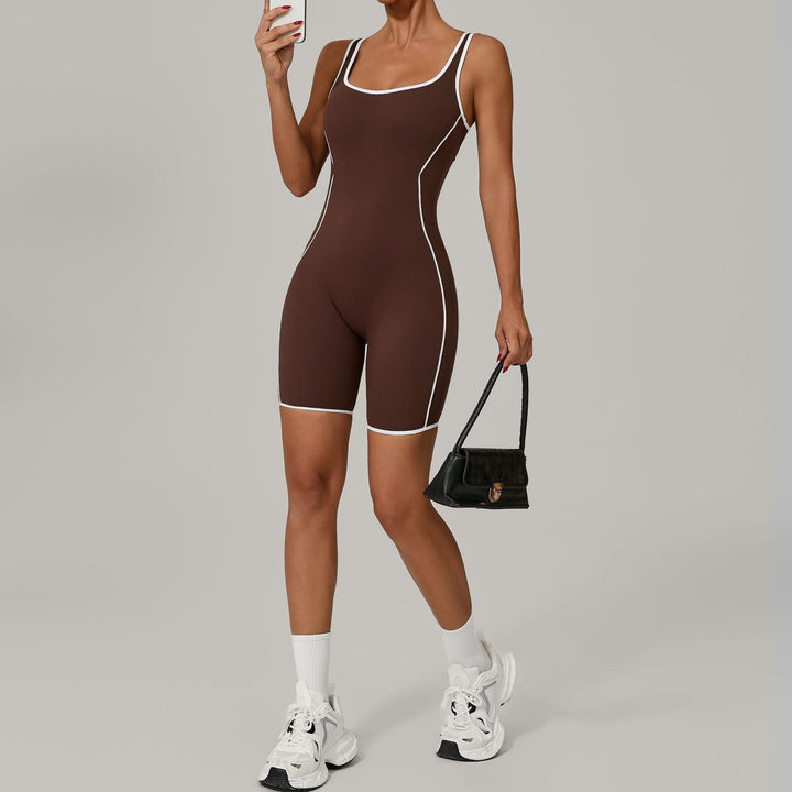 Autumn Sand Summer Backless Tight Contrast Color Exercise Yoga Clothes Hip Lifting Yoga Fitness Jumpsuit
