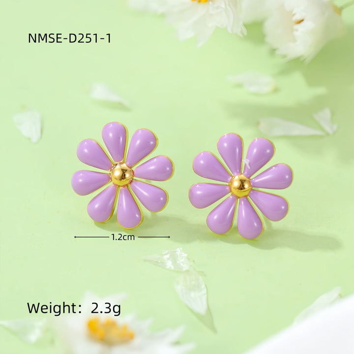 Summer Fresh Little Daisy Drop Oil Titanium Steel Earrings Women Stainless Steel Studs Accessories