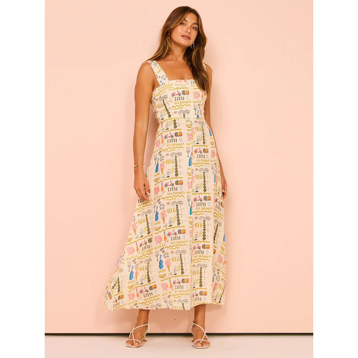 Spring Summer Printed Casual Strap Dress Vacation Zipper Dress