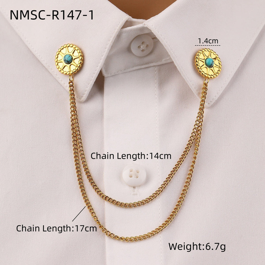 Oval Turquoise Stainless Steel Collar Pin All Match Shirt Neckline Ornament Women