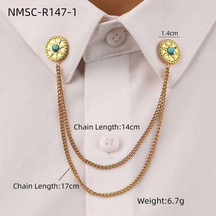 Oval Turquoise Stainless Steel Collar Pin All Match Shirt Neckline Ornament Women