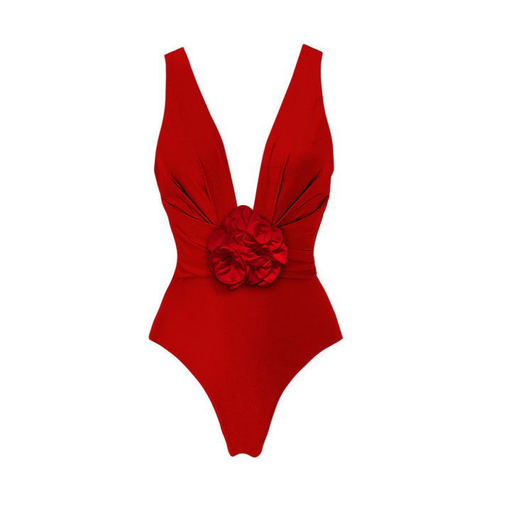 One Piece Swimsuit Women Skinny Slimming Retro Big Floral Swimsuit Sexy Cover Belly Suit