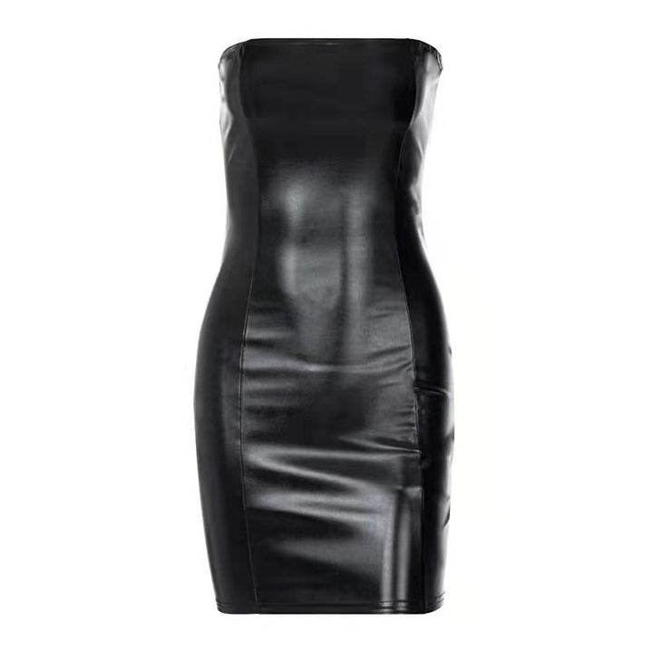 Sexy Bandeau Slim Fit Slimming Sheath Women Faux Leather Dress Women Clothing