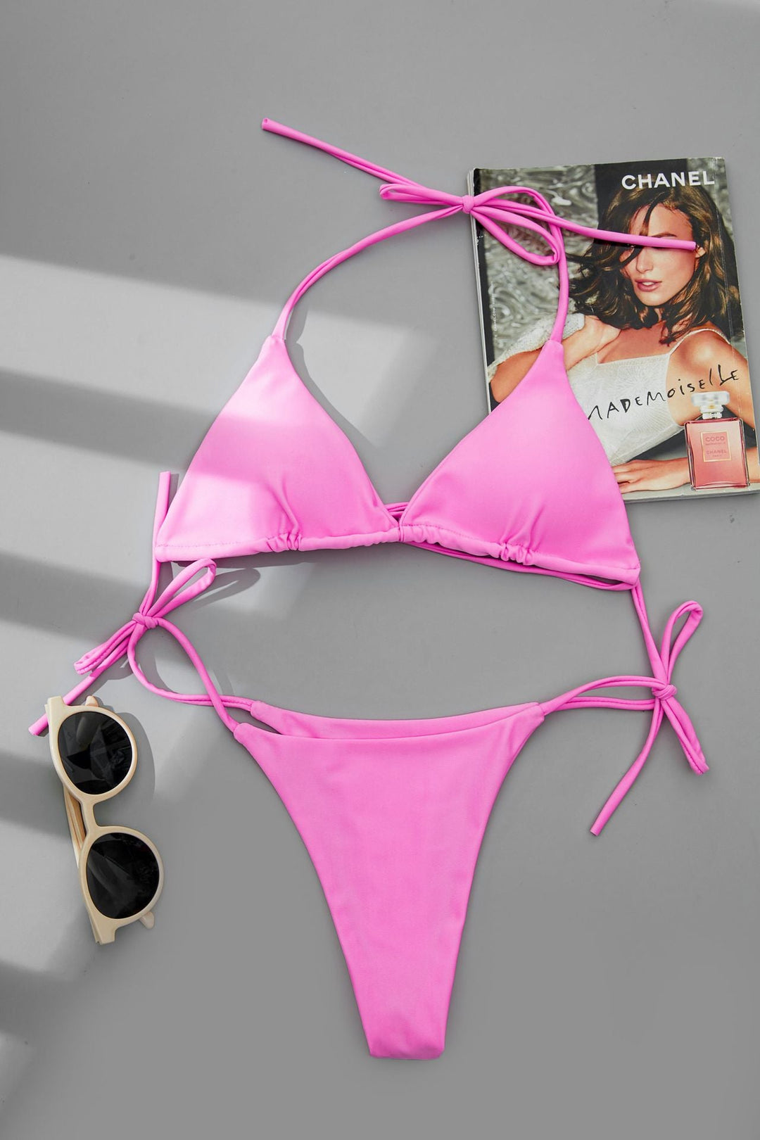 Sexy Sling Halter Bikini Women High Waist Strap Solid Color Split Swimsuit Bikini
