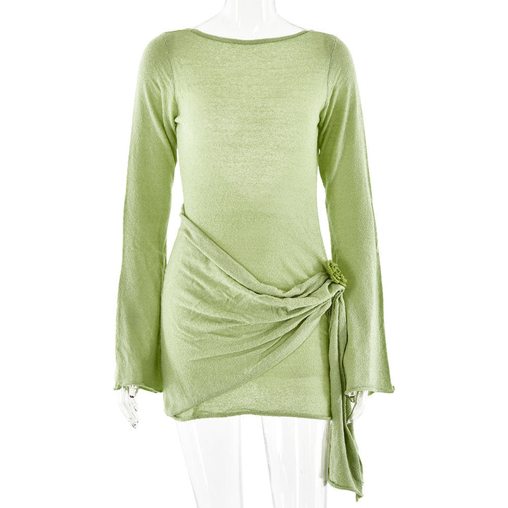Summer Knitted Long-Sleeved Dress Sexy Backless Slim Fit Dress