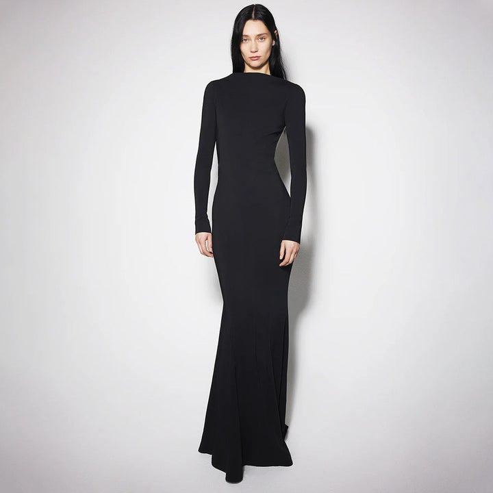 Women Clothing Summer Sexy Long Sleeve Backless Lace Hip Elastic Metal Decoration Dress
