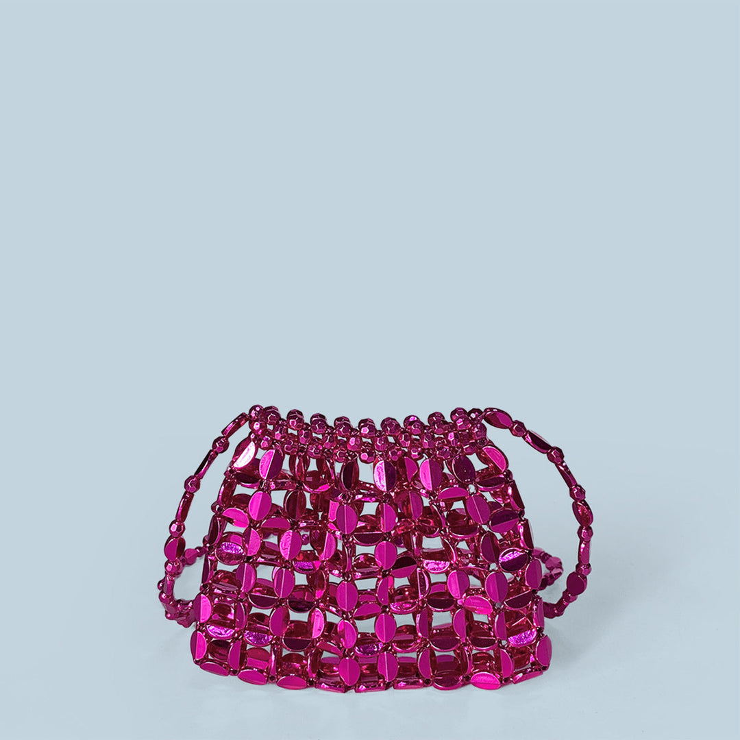 Hand Woven Bag Women Crossbody Silver Dumpling Bag All Match Acrylic Paillette Beaded Bag