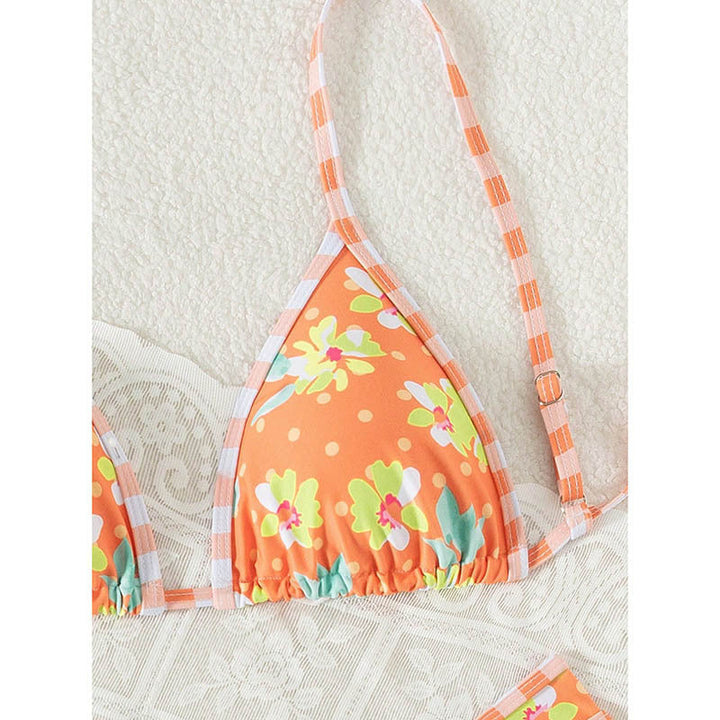 Printed Lace up Bikini Swimsuit Women Holiday Spring Beach Swimsuit