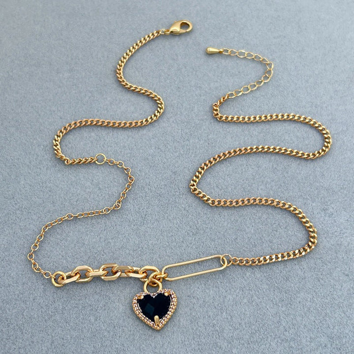 Summer Sweet Loving Heart Micro Inlaid Zircon All Match Earrings Chain Clavicle Chain Women