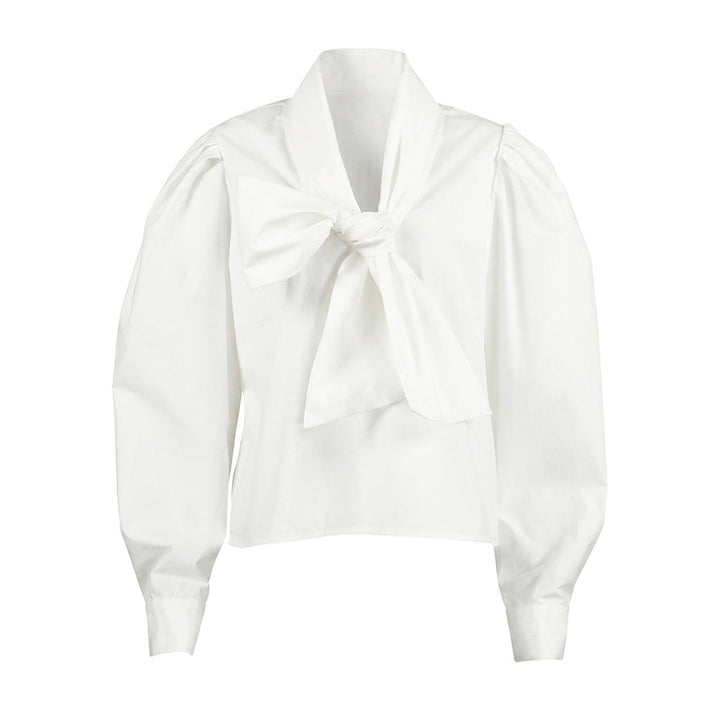Fall Pure Cotton Shirt Women Bow Bandage Loose Casual Long Sleeves All Matching Women Wear