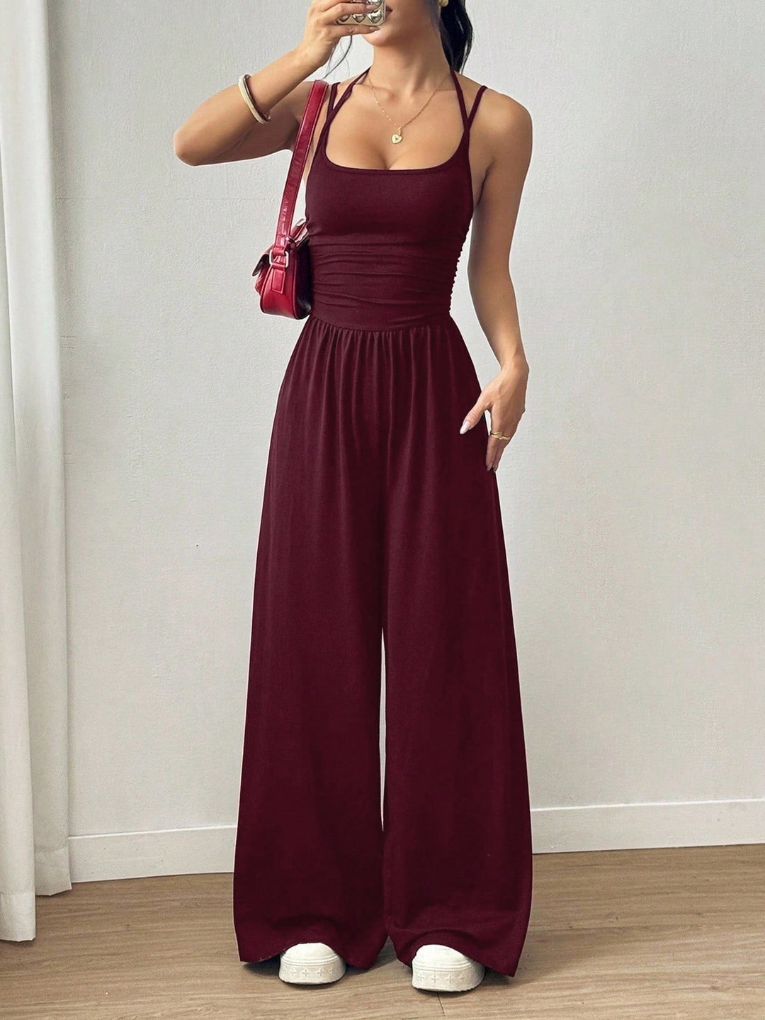 Suspender Women Casual Summer Wide Leg Loose Wrapped Chest Nipped Waist Jumpsuit