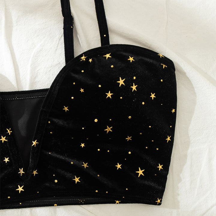 Swimsuit Women Summer Split High Waist Velvet Star Black Spring Swimsuit