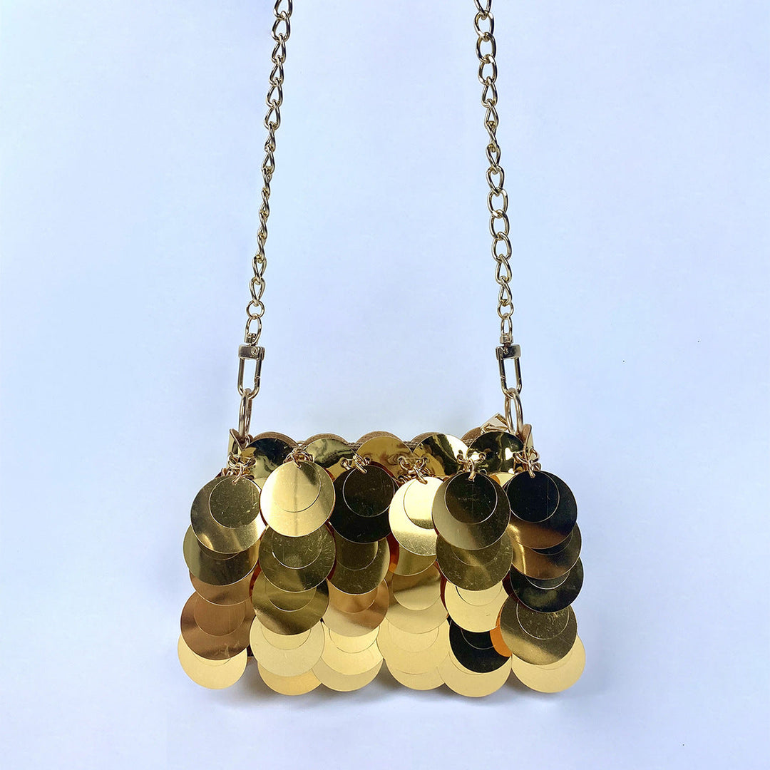 Autumn Special Interest Design Unique Women Dinner Sequined Metal Chain Shoulder Dual Use Bag