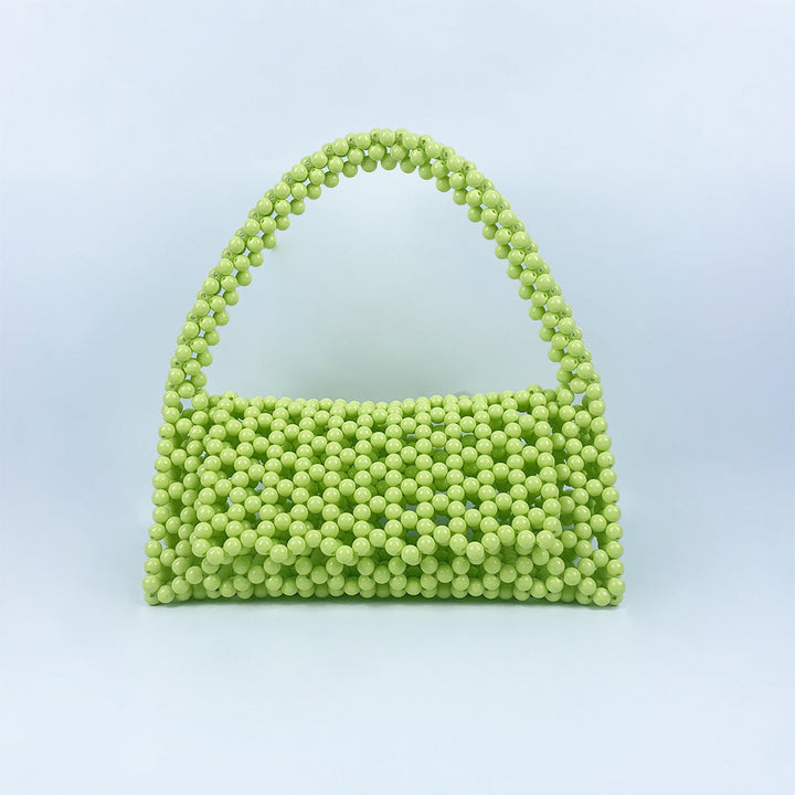 Pearl Bag Women Hand Woven Acrylic Beaded Bag Retro Fairy Small Handbag Triangle Wrist Bag