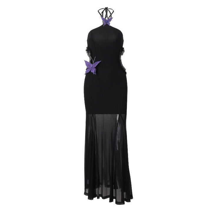 Autumn Sexy off Shoulder Halter Butterfly Decoration Slim Fit Holiday Dress Women