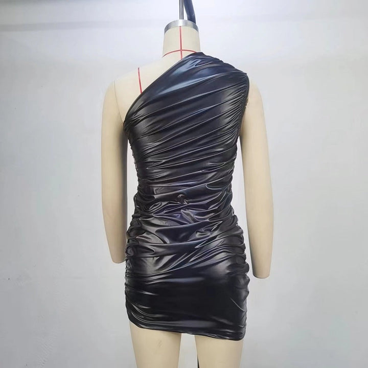 Women Clothing Summer Sleeveless Shoulder Pleated Waist Tight Sheath Dress
