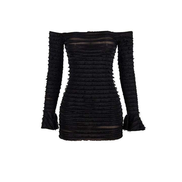 Autumn Solid Color off Shoulder Sexy Long Sleeve Narrow High Waist Women Dress