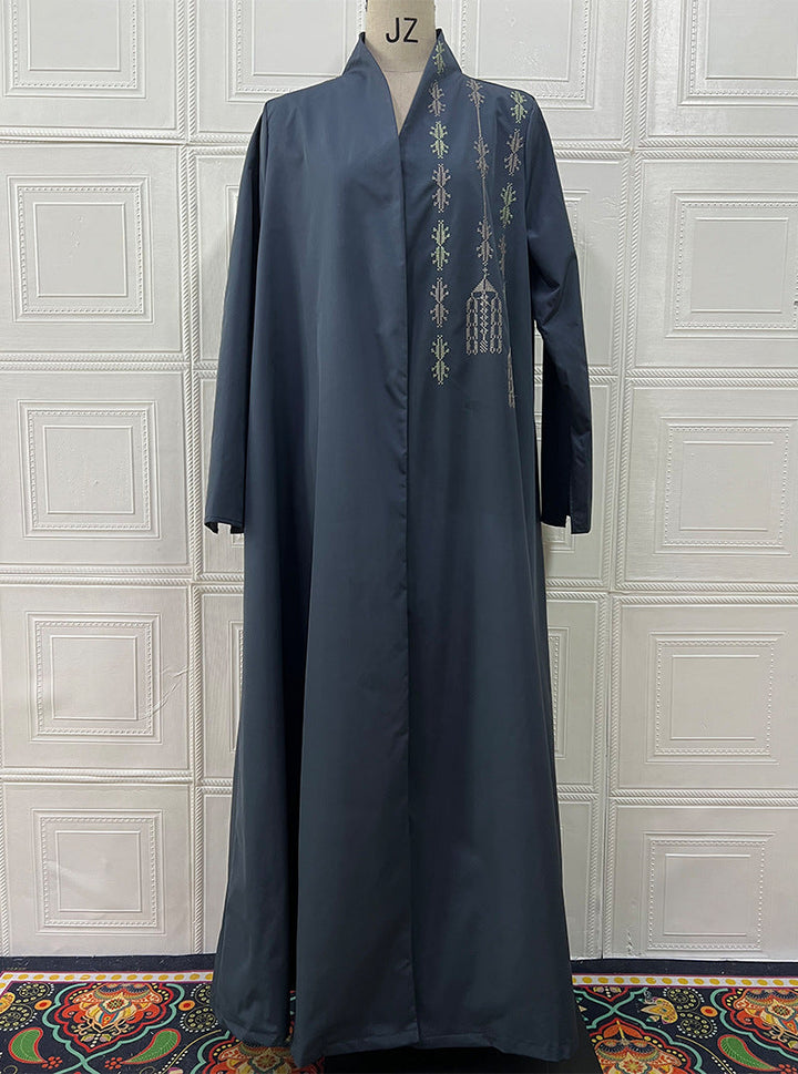 British Retro Motorcycle Embroidered Coat Mid Length Robe Trench Coat