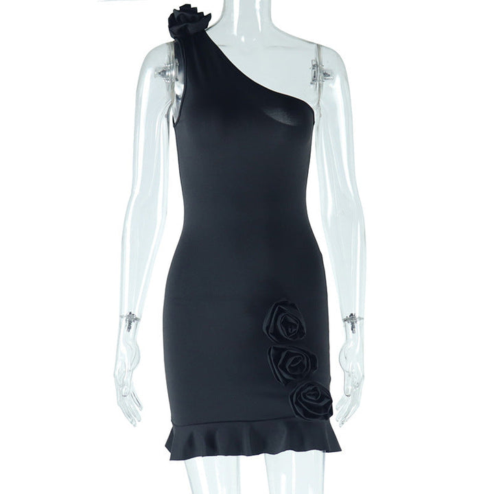 Women Clothing Solid Color Sexy Diagonal Collar Sleeveless Backless Sheath Casual Dress