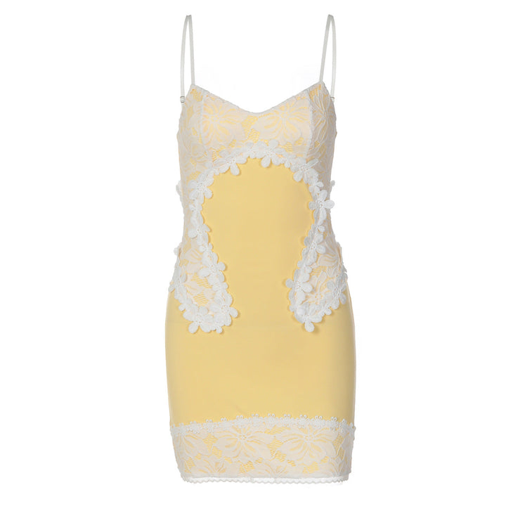 Summer Sexy Lace Splicing Sling Slim Sheath Dress