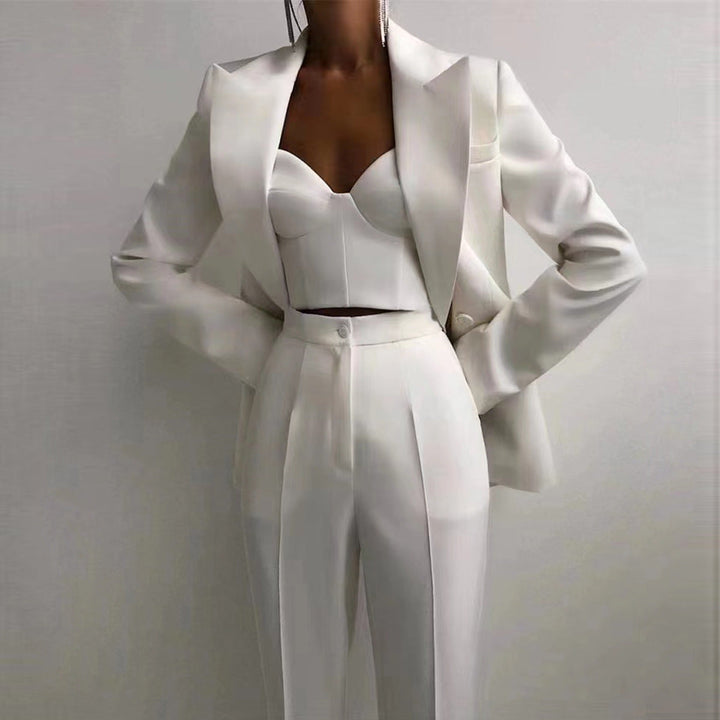 High Quality Casual Office Business Women plus Bra Pants Blazer Suit Set
