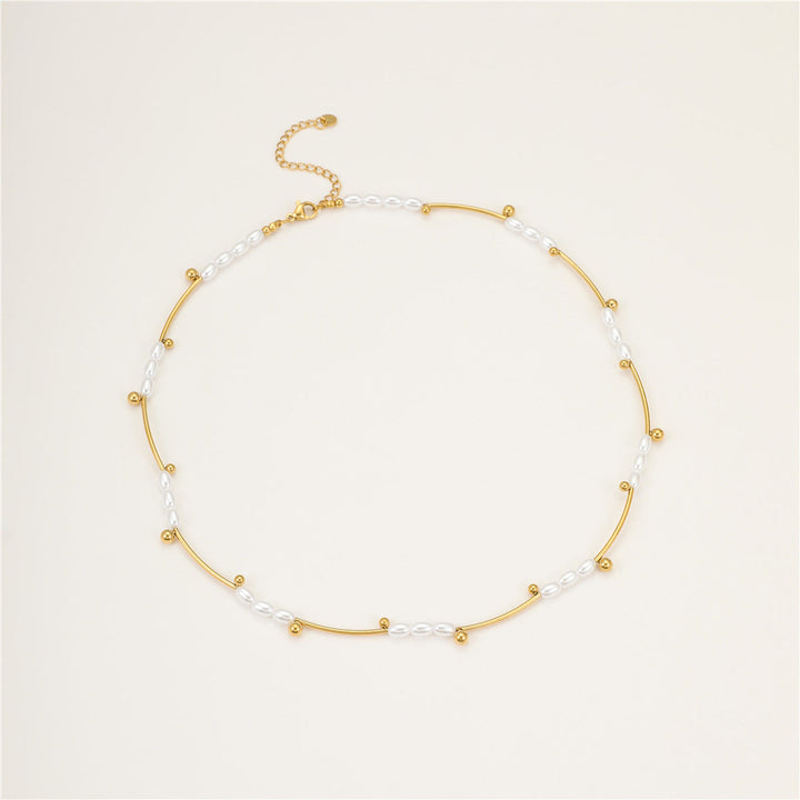 French Hepburn Advanced Baroque Imitation Pearl Necklace Batch Floral Tube Spacer Beads 18K Real Gold Stainless Steel Clavicle Chain