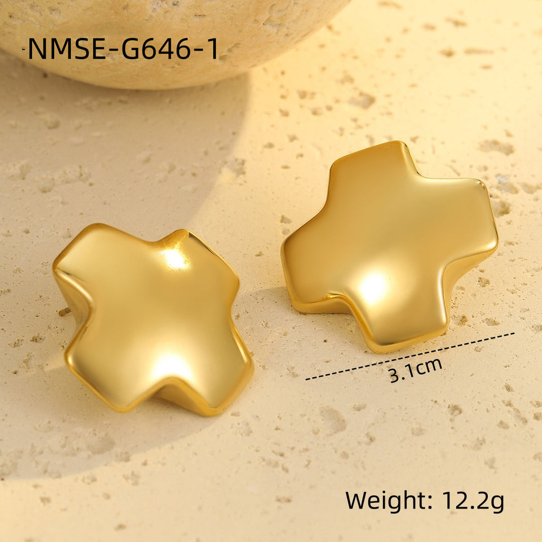 Glossy Hollow Out Cutout Stainless Steel Earrings Ball Love Embellished Retro High Sense Titanium Steel Earrings