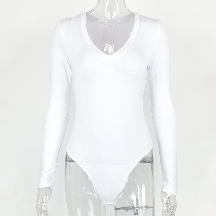Autumn Winter Bottoming Shirt Tight Sexy Women Clothing Modal Long Sleeve V-neck Bodysuit