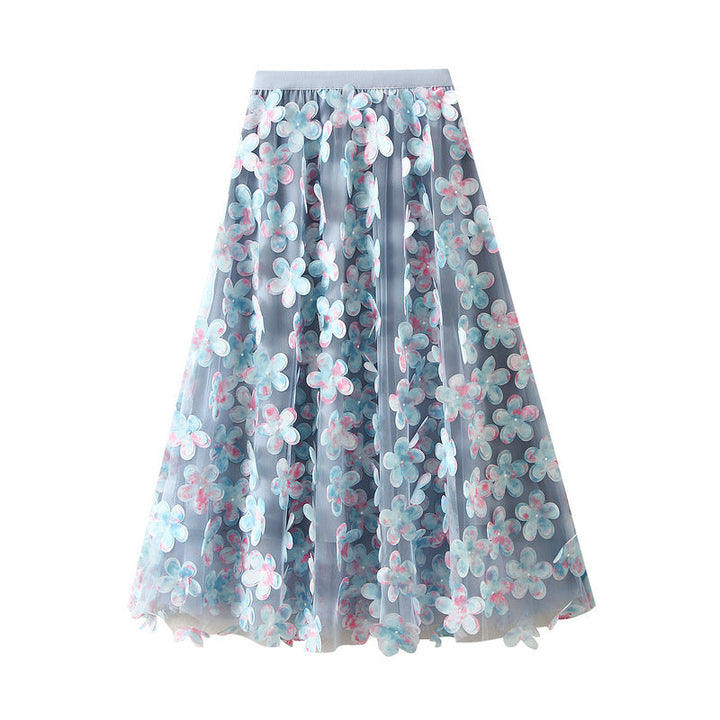 Exquisite Floral Three-Dimensional Petals Mesh Fairy Gauze Skirt Autumn Cover Long Umbrella Skirt