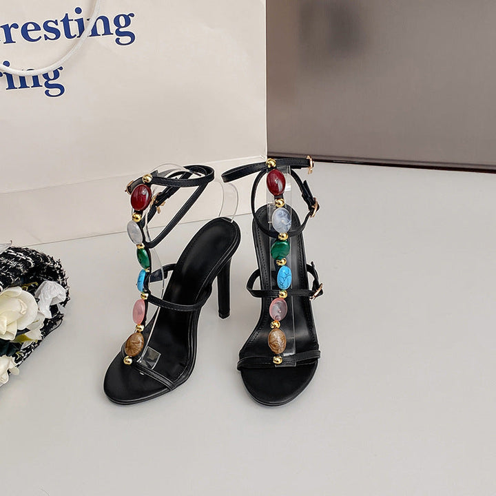 Summer 11cm Stiletto Heels Pearl Open Toe Ankle Strap Buckle Sandals Women Sexy
