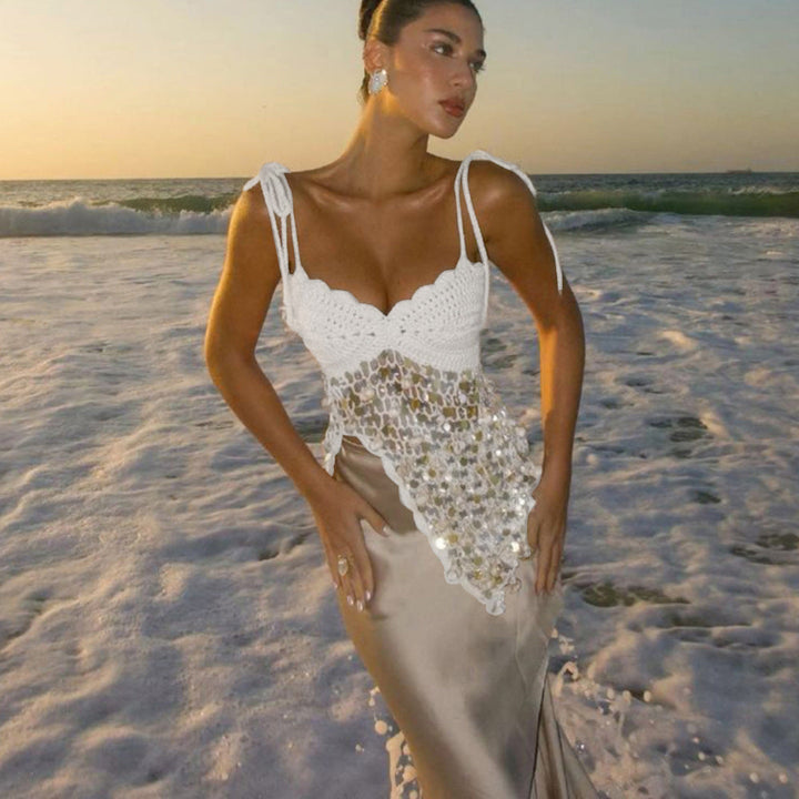 Beach Dress Women Casual Vacation Sequin Sling Bikini Swimsuit Blouse Sun Protective Clothing