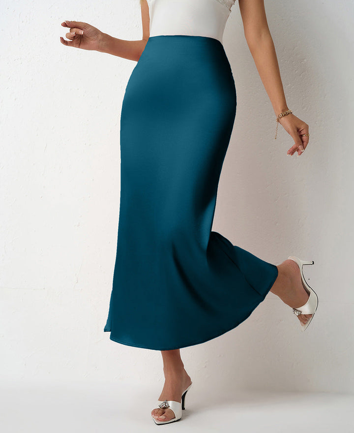 Women Clothing Spring Summer Slim Satin Skirt Satin Mid Length Sheath Fishtail Skirt