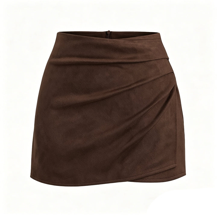 Autumn Winter Women Clothing Heap Pleated Suede Pantskirt High Waist Zipper Casual Short Pantskirt Women