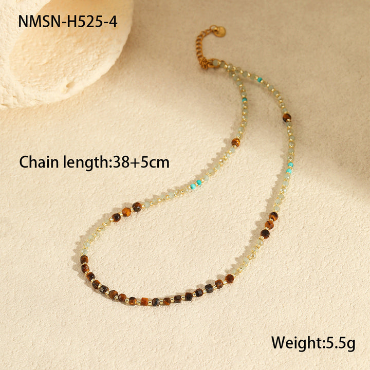 Affordable Luxury Natural Stone Necklace Stainless Steel Clavicle Chain Fresh Niche Multi Treasure Retro Necklace