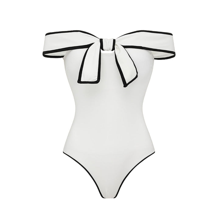 Swimsuit Black White Color Matching Sweet Girl Bow Swimsuit Women White Skirt