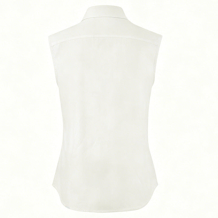 French Casual Cotton Linen Sleeveless Shirt Women Summer Collared Double Pocket Loose Shirt Vacation Top