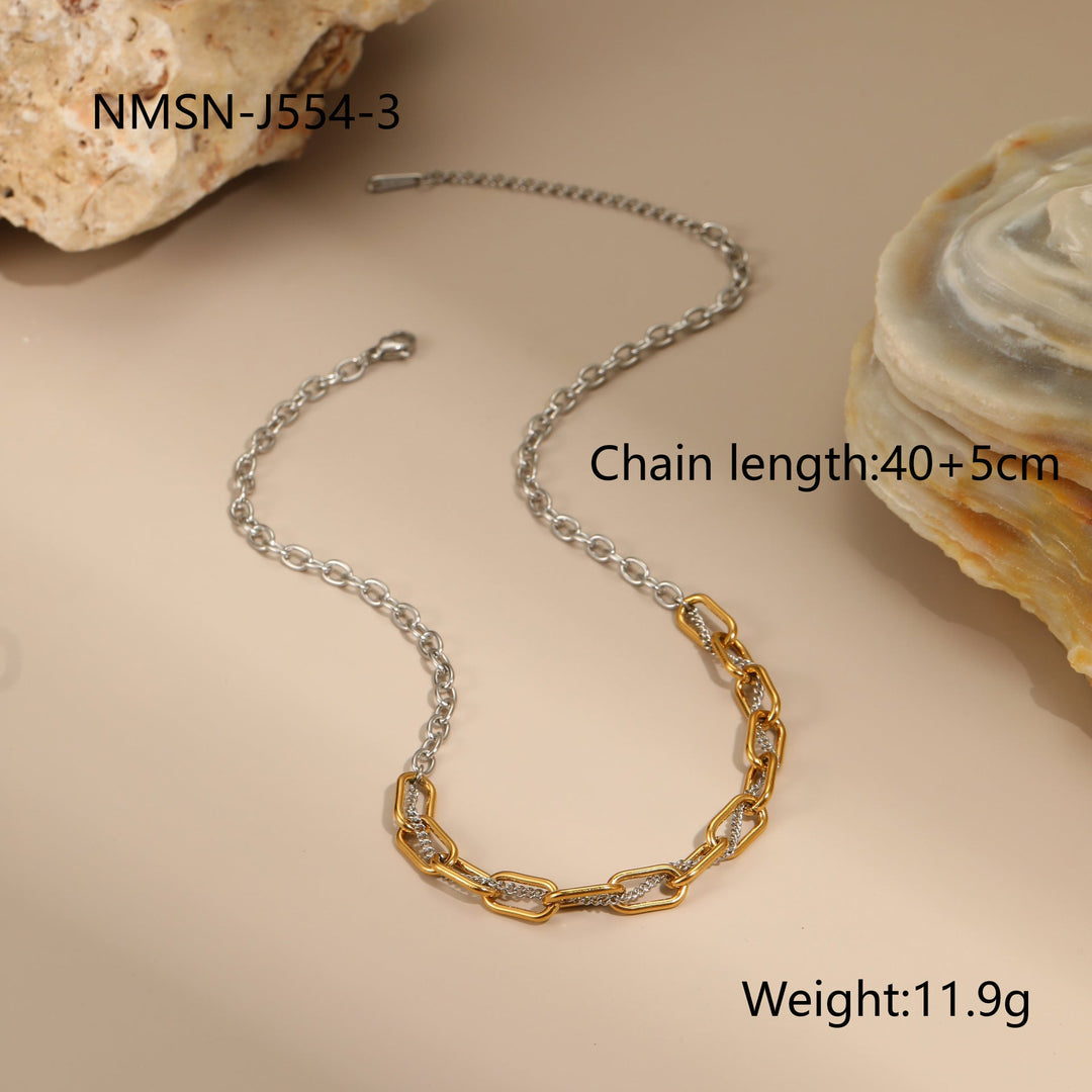 Gold Silver Color Matching Chain Design Stainless Steel Earrings Necklace Titanium Steel Bracelet Ornament