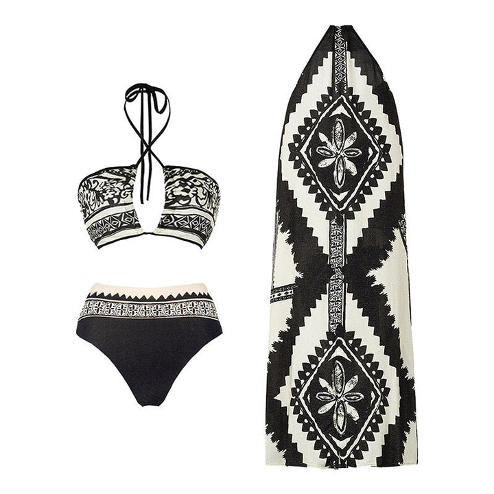 Popular Printing European French One Piece Women Swimwear Suit Covering Belly Thin Sexy Chiffon Dress